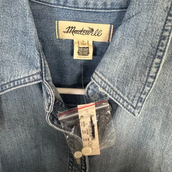 Madewell Denim Oversized Button-Up Shirt WMNS S Marnie Wash Long Sleeve Collared - Picture 5 of 9